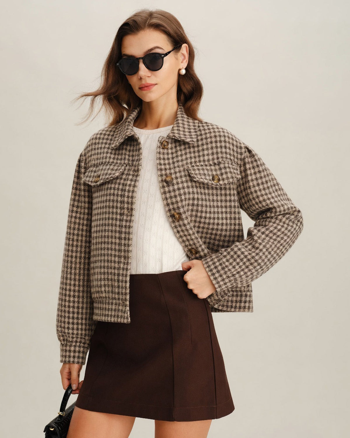 Brown Geometric Button Jacket