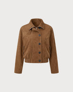 Brown Zipper Button Pockets Jacket