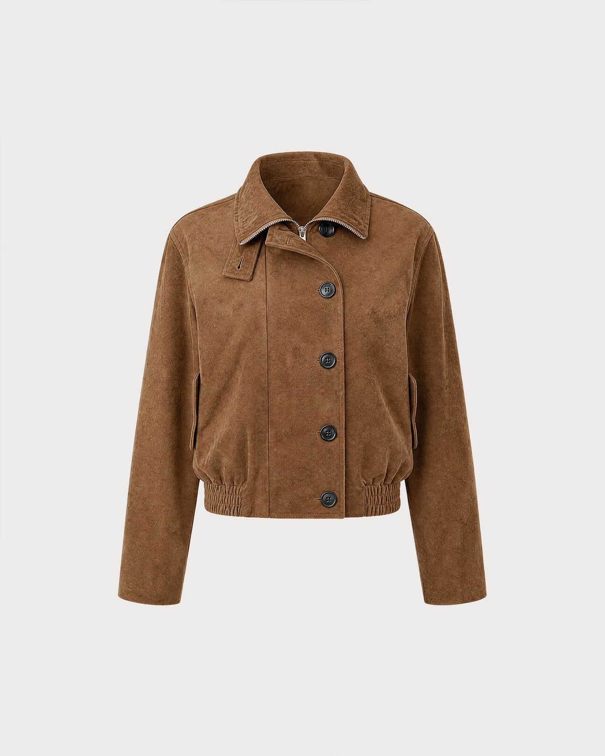 Brown Zipper Button Pockets Jacket