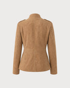 Khaki Pockets Single Breasted Jacket