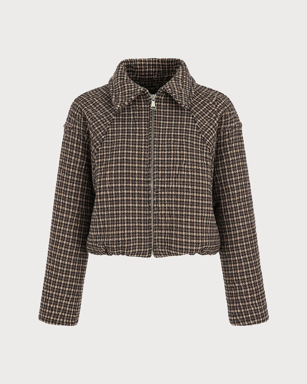 Brown Geometric Zipper Pockets Jacket