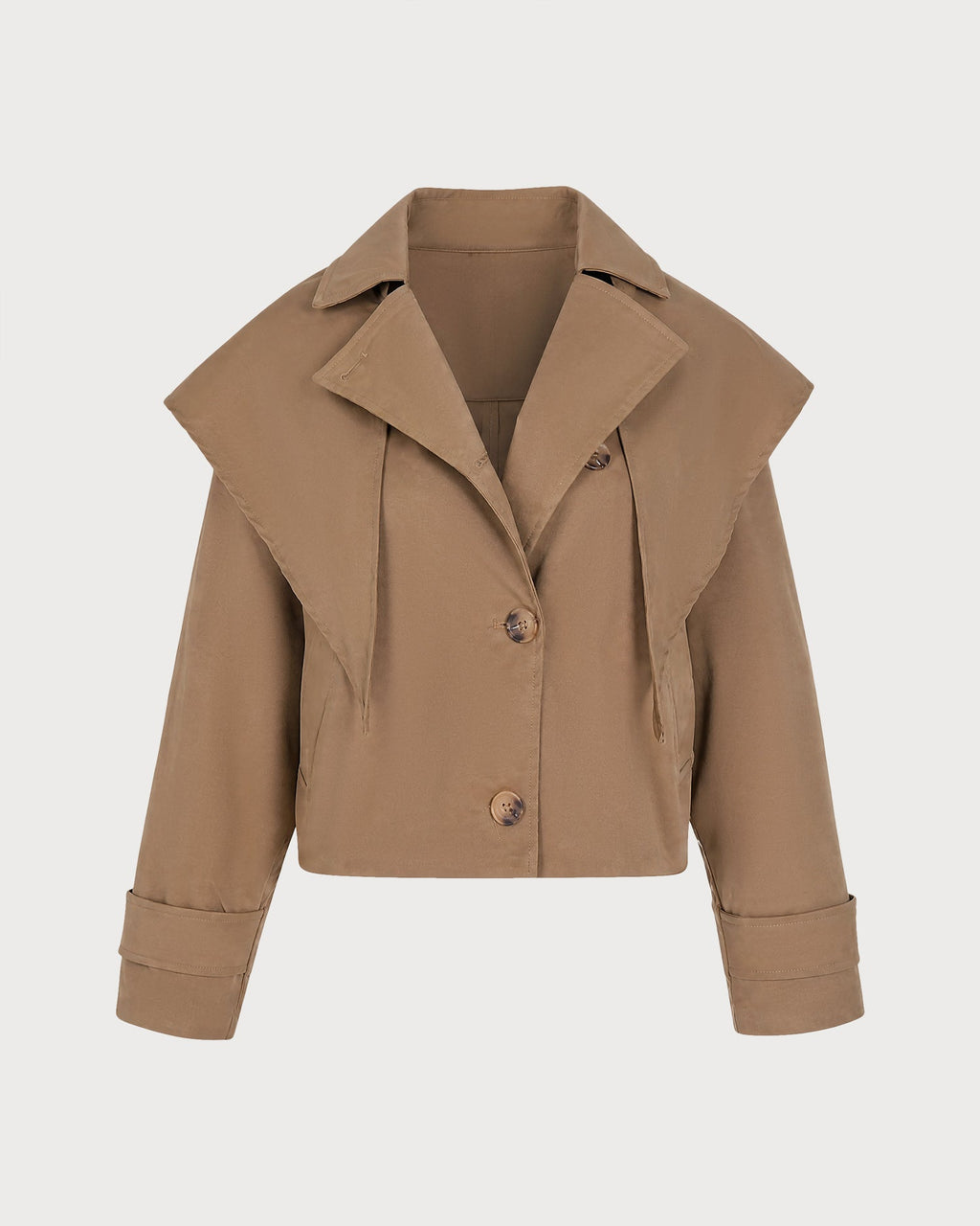 Brown Batwing Sleeve Pockets Button Jacket