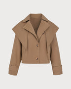 Brown Batwing Sleeve Pockets Button Jacket