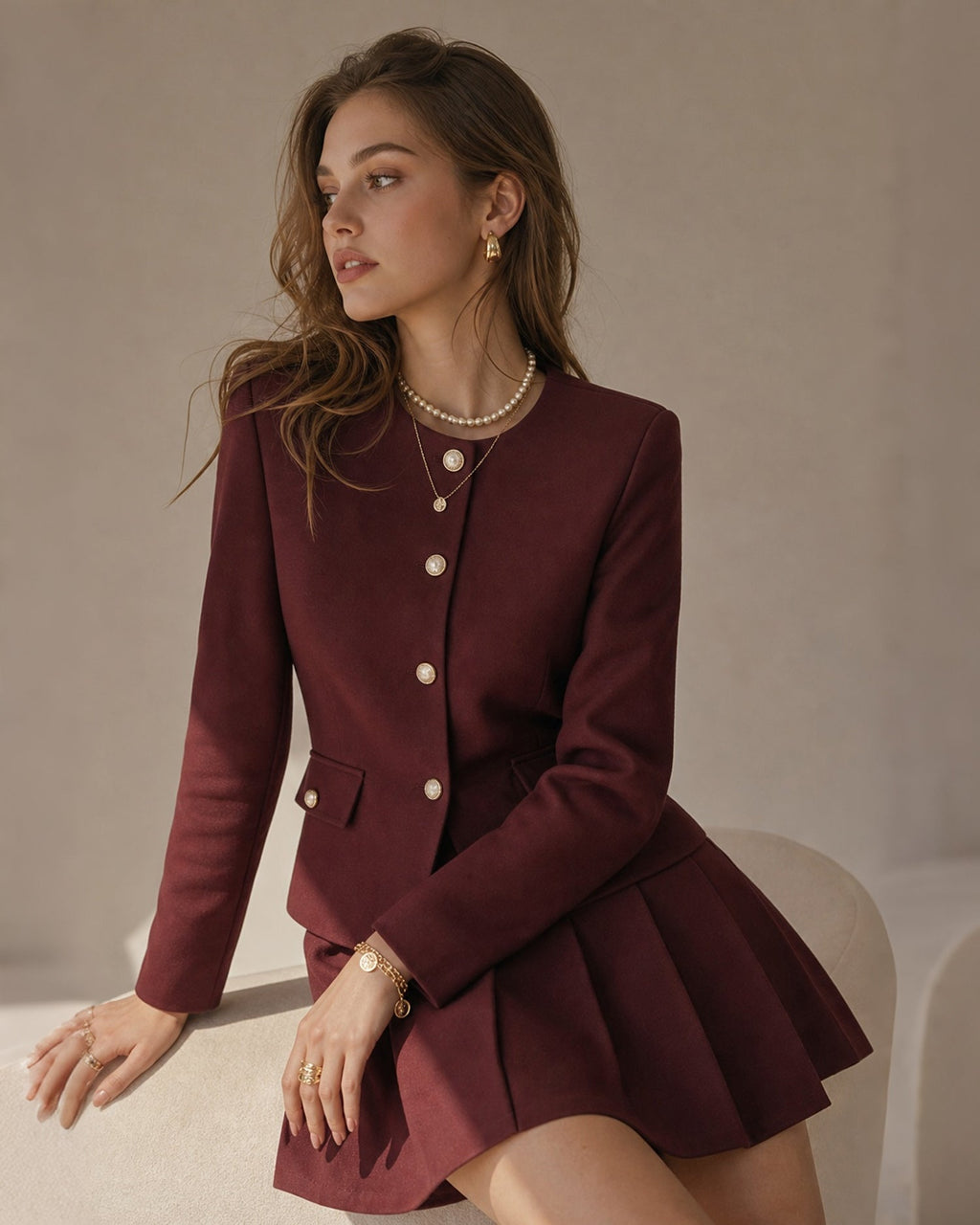 Wine Red Single Breasted Jacket
