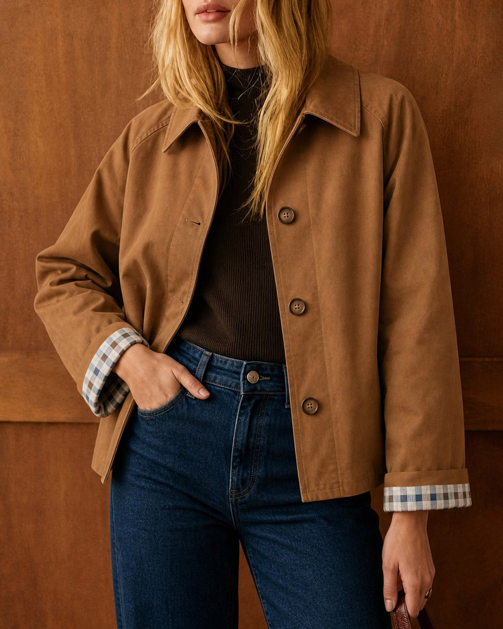 Brown Single Breasted Pockets Casual Jacket