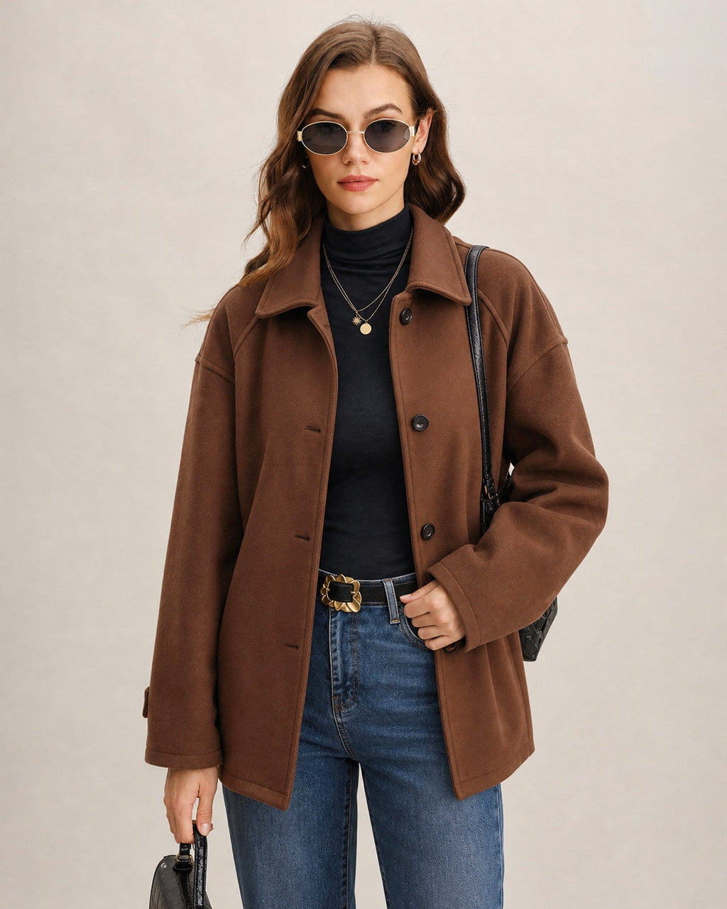 Brown Solid Single Breasted Jacket