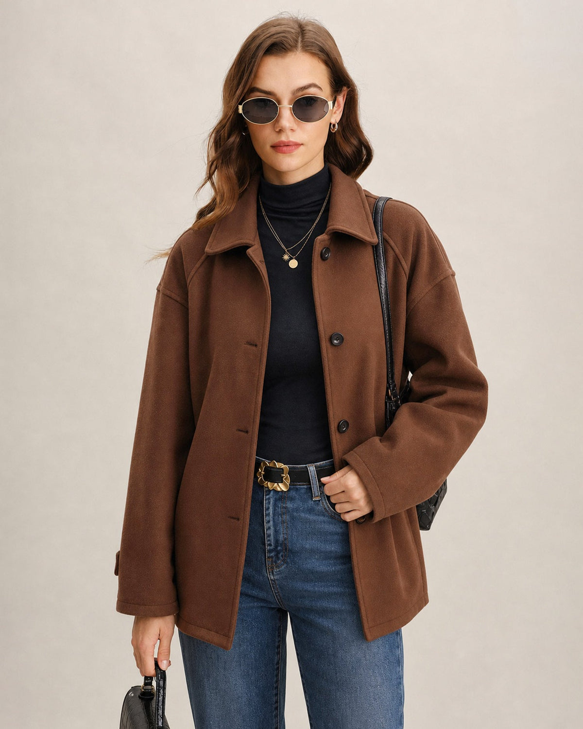 Brown Solid Single Breasted Jacket