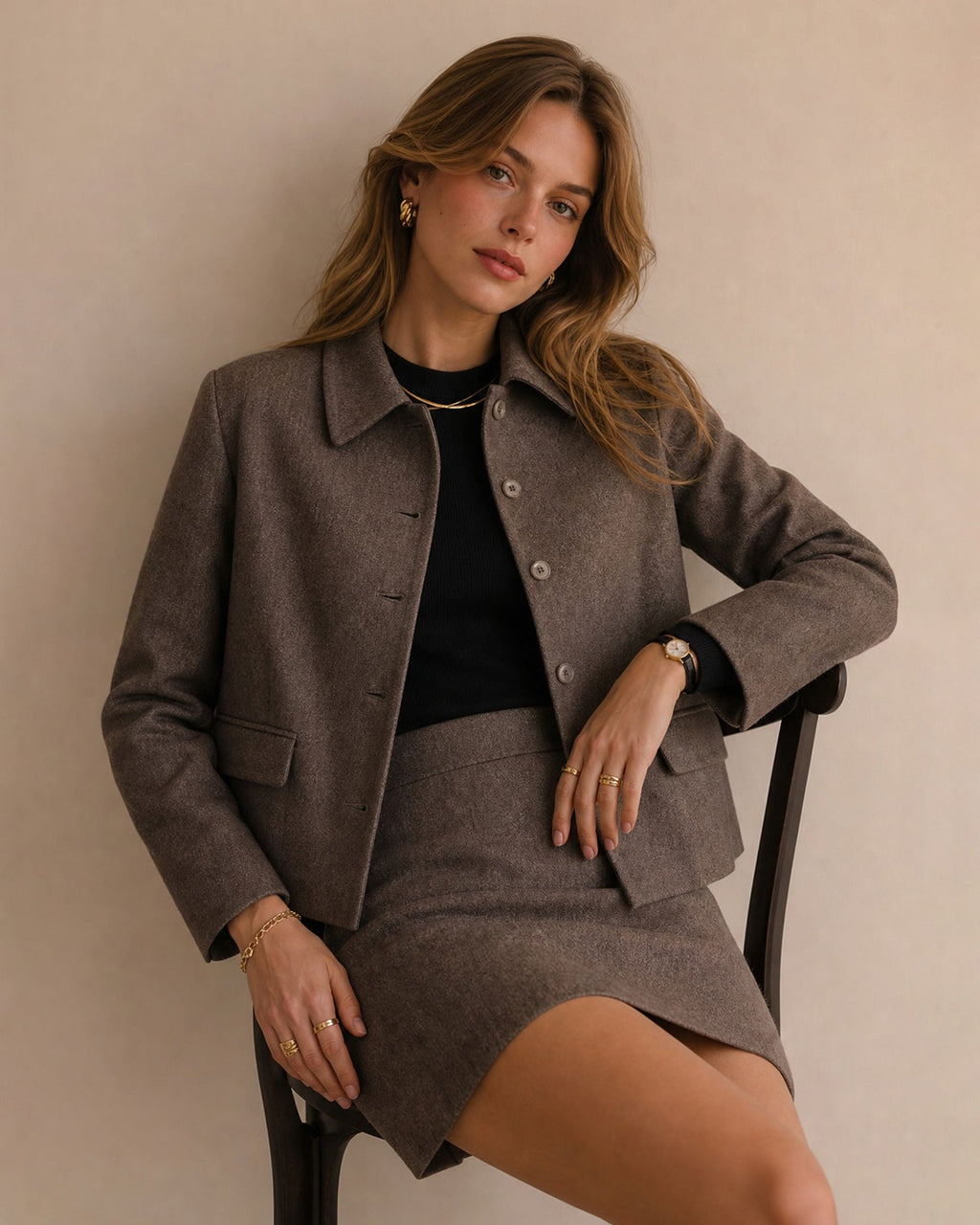 Brown Single Breasted Solid Jacket