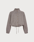 Coffee Single Breasted Plaid Jacket