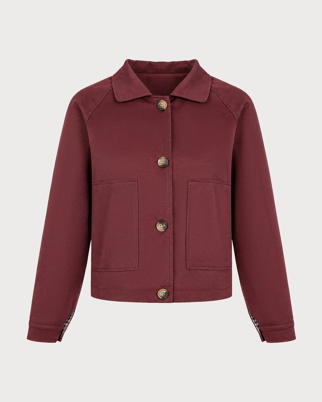 Red Solid Pockets Button Jacket