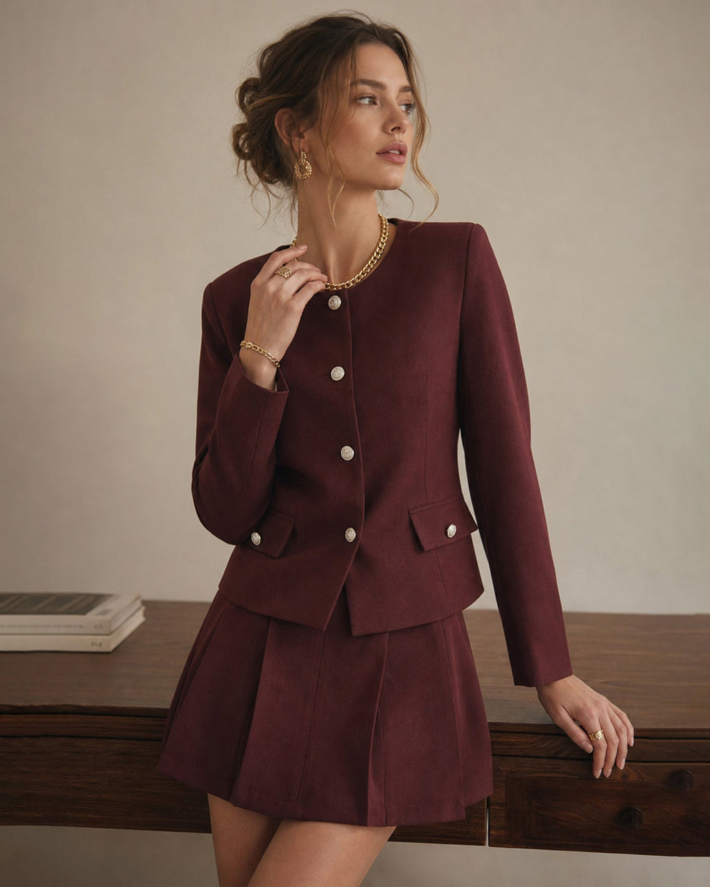Wine Red Single Breasted Jacket