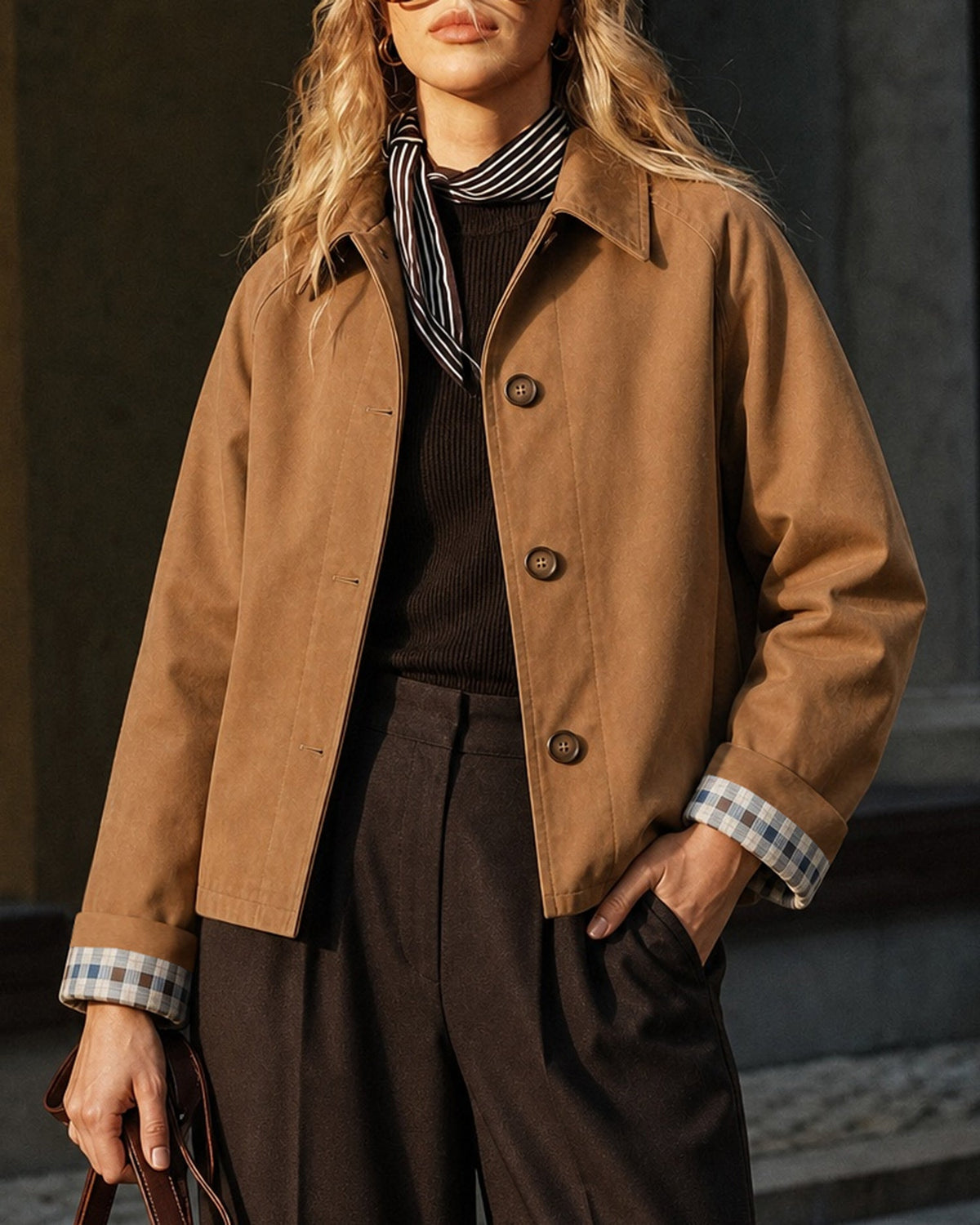 Brown Single Breasted Pockets Casual Jacket