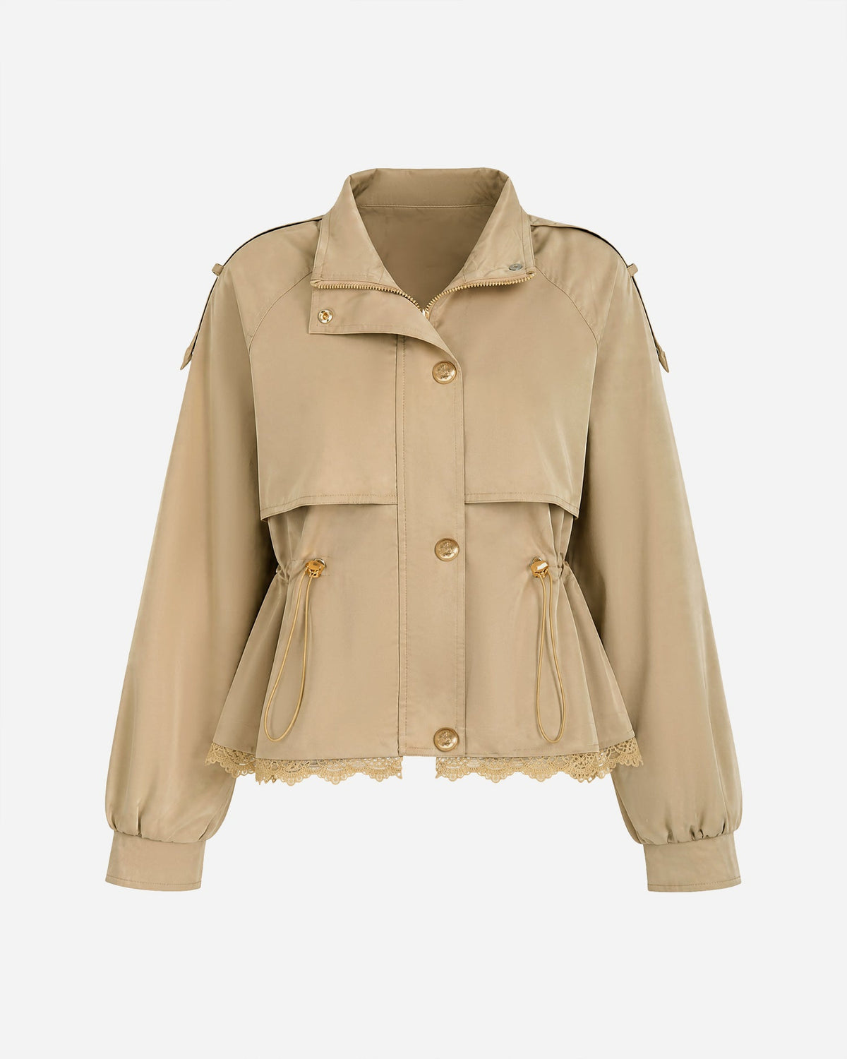 Khaki Splicing Zipper Button Jacket