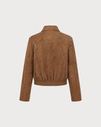 Brown Zipper Button Pockets Jacket