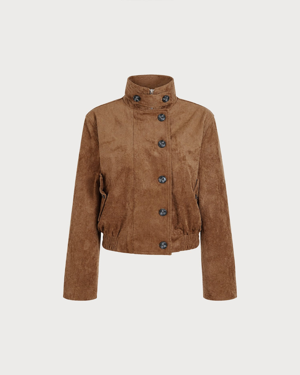 Brown Zipper Button Pockets Jacket