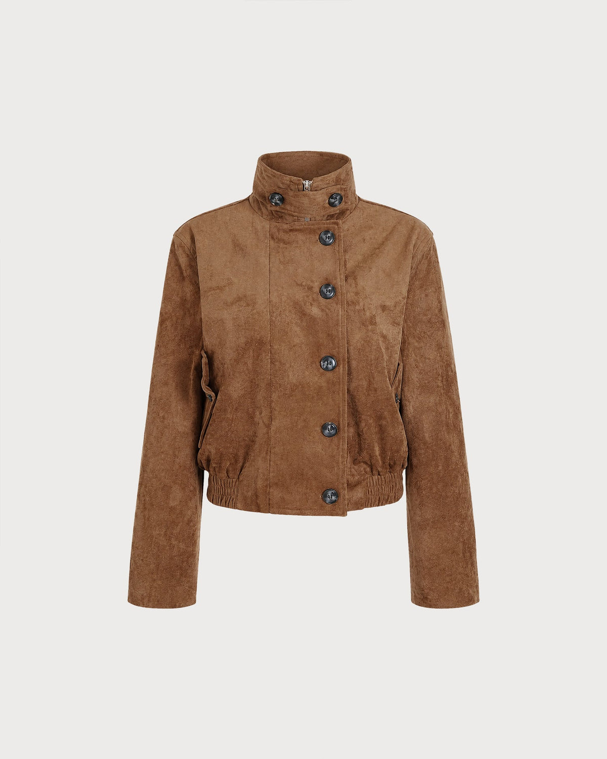 Brown Zipper Button Pockets Jacket