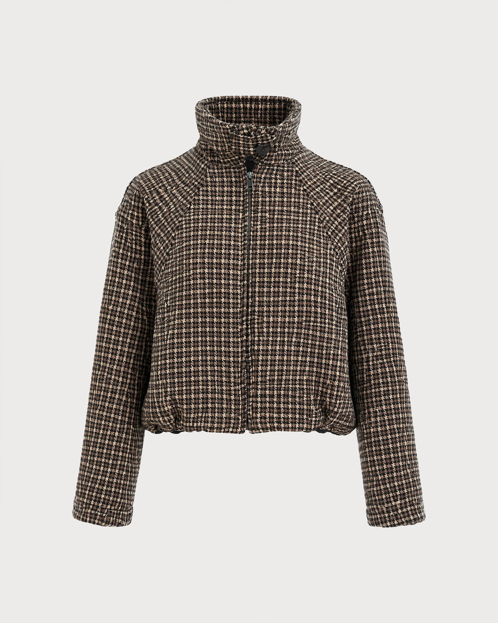 Brown Geometric Zipper Pockets Jacket