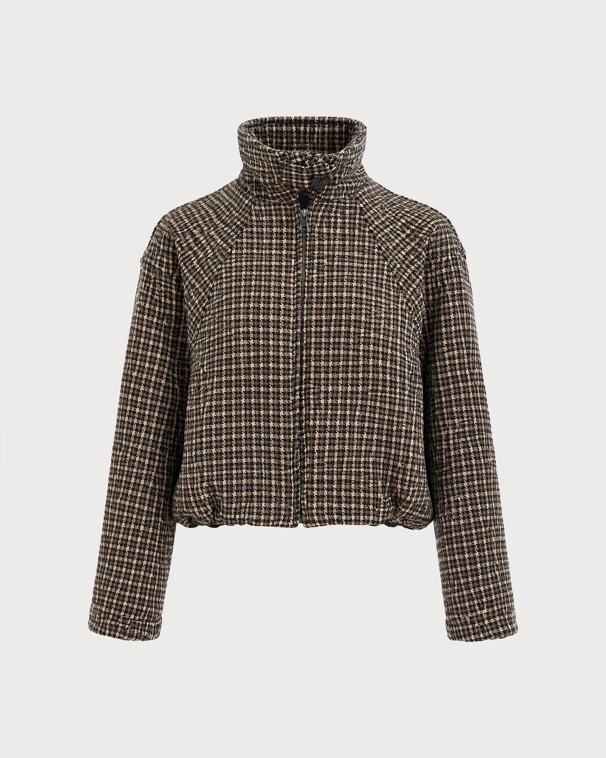 Brown Geometric Zipper Pockets Jacket