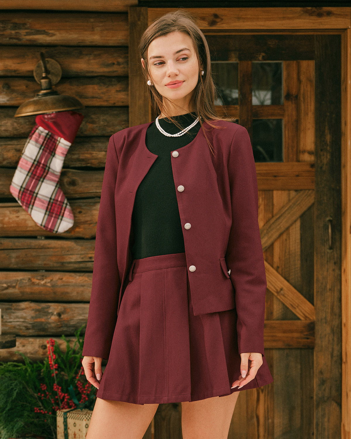 Wine Red Single Breasted Jacket