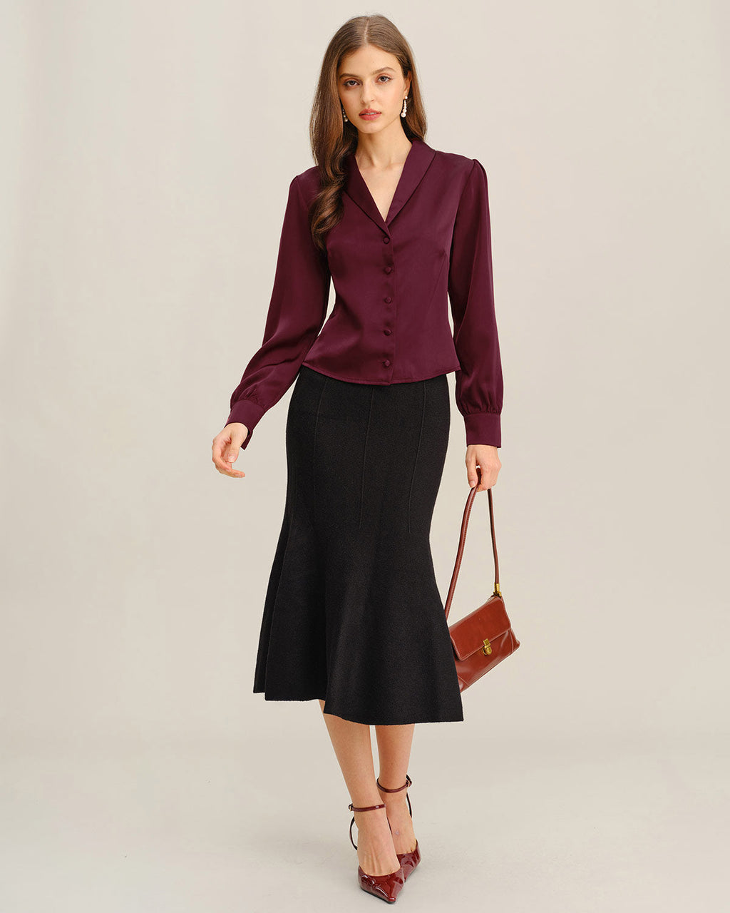Wine Red Satin Button Shirt