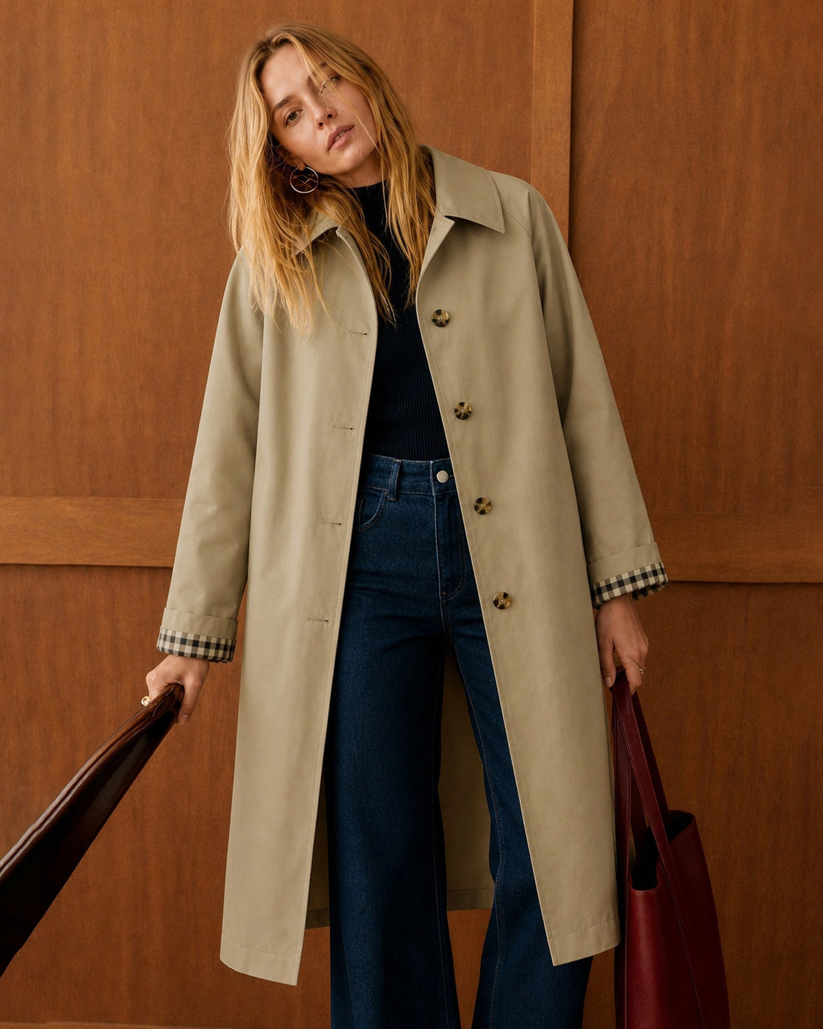 Khaki Single Breasted Pockets Trench Coat