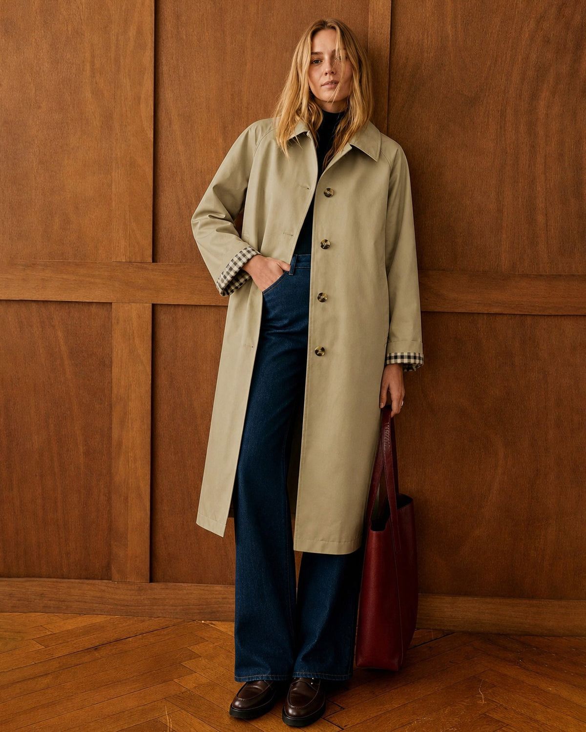 Khaki Single Breasted Pockets Trench Coat