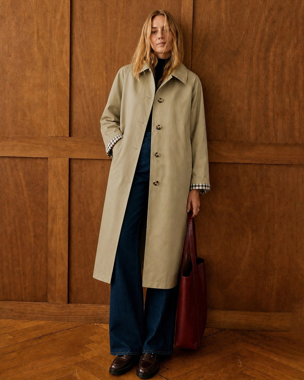 Khaki Single Breasted Pockets Trench Coat