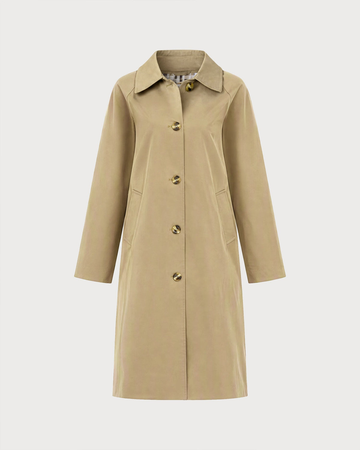 Khaki Single Breasted Pockets Trench Coat