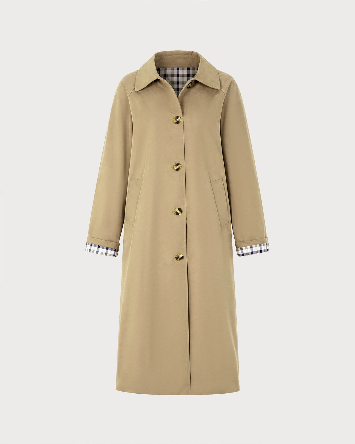 Khaki Single Breasted Pockets Trench Coat