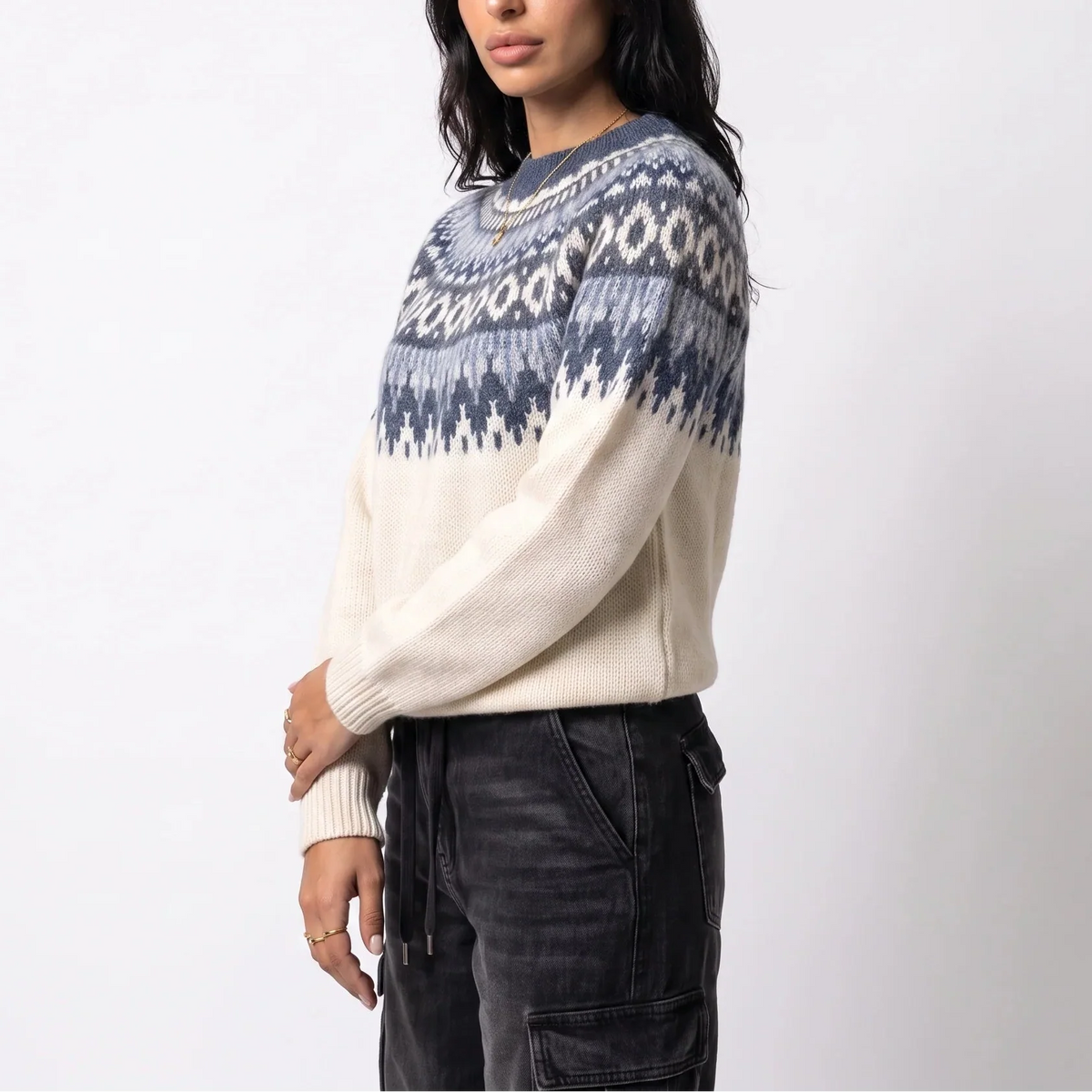 Women’s Fair Isle Knit Jumper - Nordic Pattern in Ivory